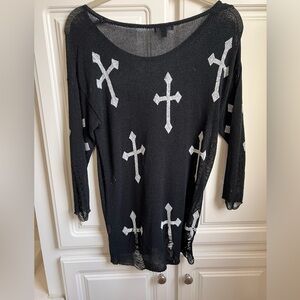 Elegant Black Sweater with Cross Pattern